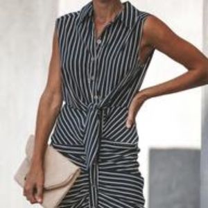 Encounters Button Down Striped Tie Dress